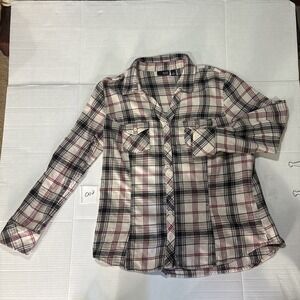 A.N.A Plaid Button Up Shirt Womens Size-XL Red Gray White Flannel Style